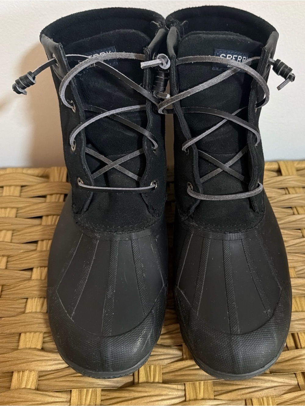Sperry Women’s Syren Suede Gulf Duck Boot Black Rain Snow Booties Sz 9 STS80422